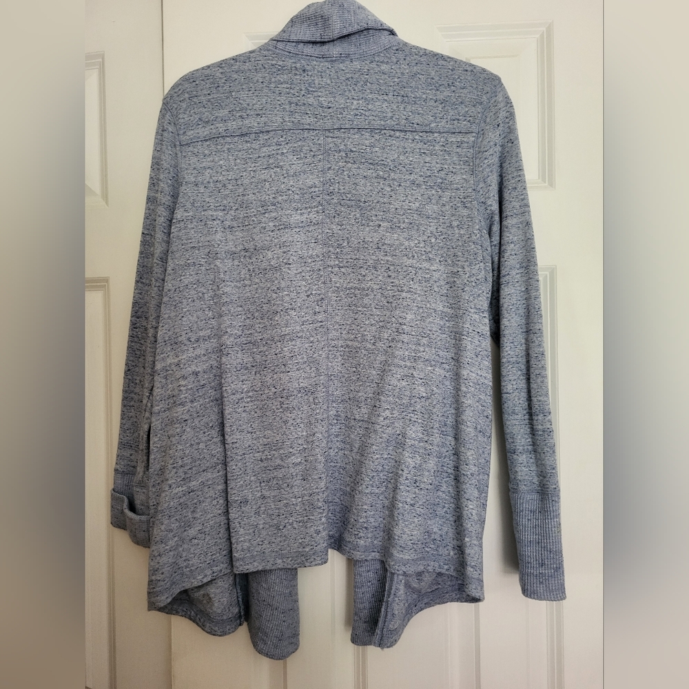 Talbots Heathered Blue Long Sleeve Shawl Collar Open Sweater Cardigan Medium - Picture 7 of 8